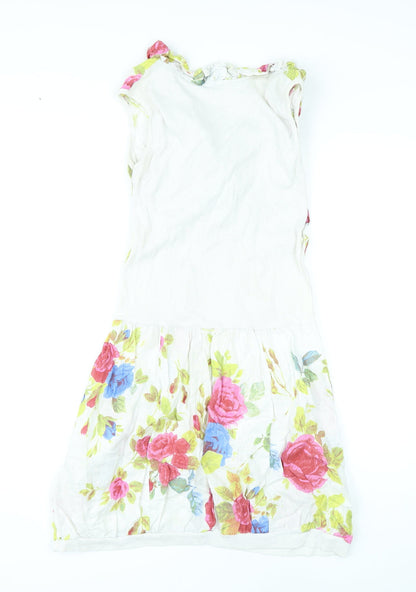 New Collection Womens Multicoloured Floral Linen Mini Size M V-Neck Pullover