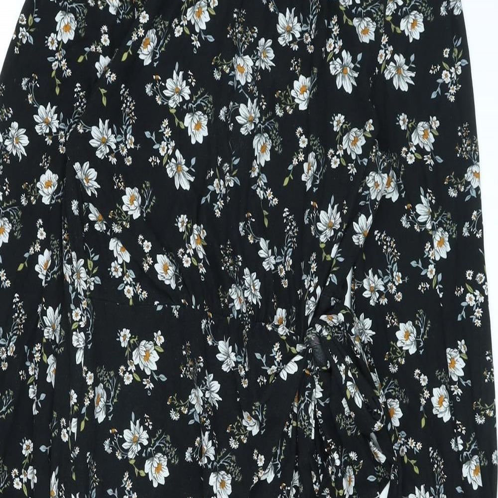 Blue Vanilla Womens Black Floral Polyester A-Line Size 12 Mock Neck Button