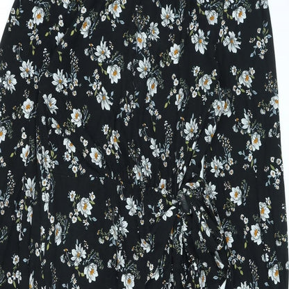 Blue Vanilla Womens Black Floral Polyester A-Line Size 12 Mock Neck Button
