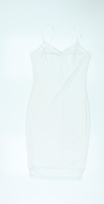 River Island Womens White Polyester Bodycon Size 8 V-Neck Pullover