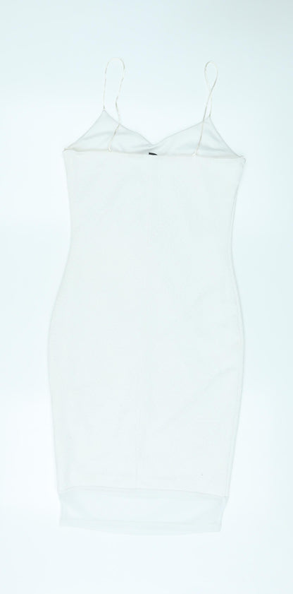 River Island Womens White Polyester Bodycon Size 8 V-Neck Pullover
