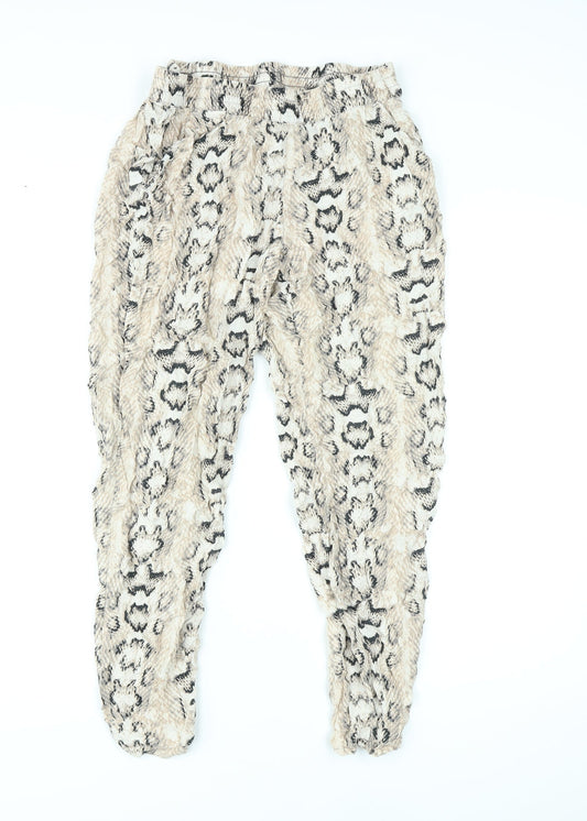 Divided by H&M Womens Beige Animal Print Viscose Trousers Size 10 L23 in Regular - Snake Skin Print