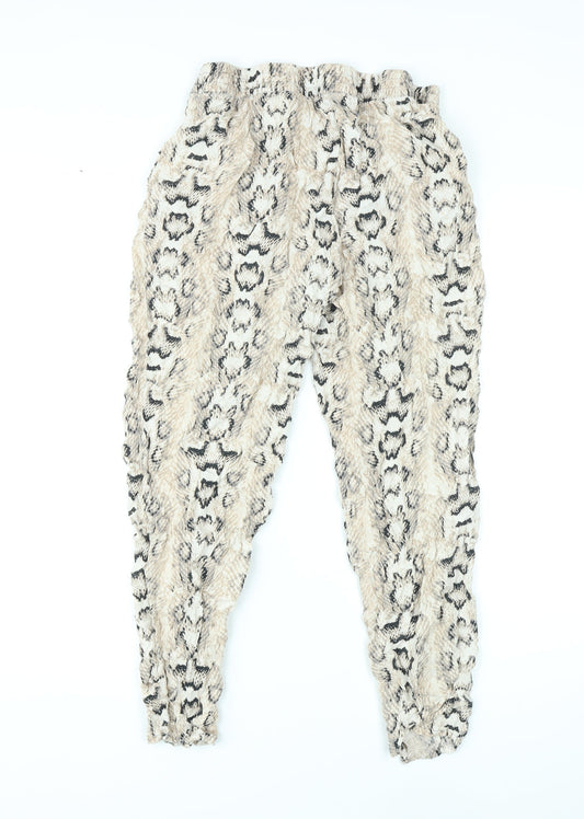 Divided by H&M Womens Beige Animal Print Viscose Trousers Size 10 L23 in Regular - Snake Skin Print
