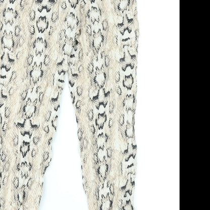 Divided by H&M Womens Beige Animal Print Viscose Trousers Size 10 L23 in Regular - Snake Skin Print
