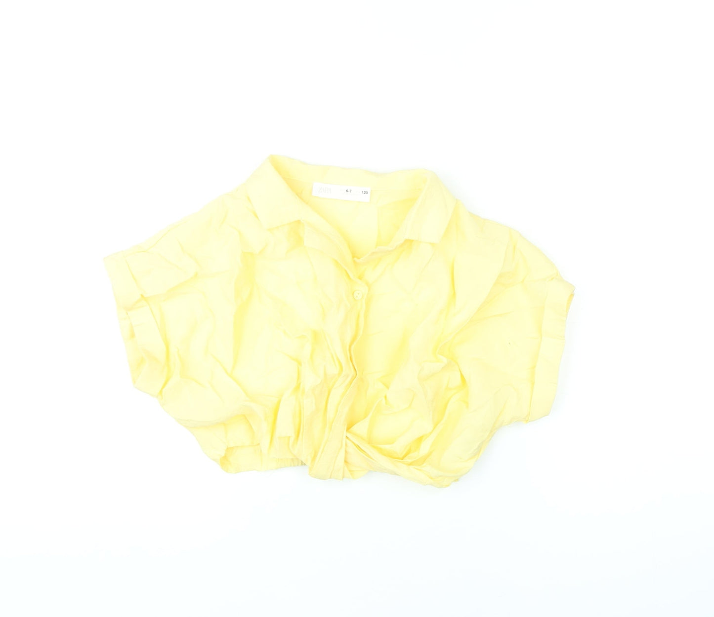 Zara Girls Yellow Modal Cropped Button-Up Size 6-7 Years Collared Button