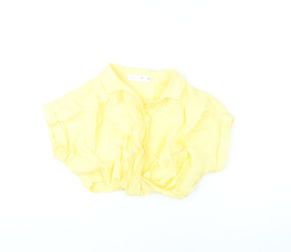 Zara Girls Yellow Modal Cropped Button-Up Size 6-7 Years Collared Button