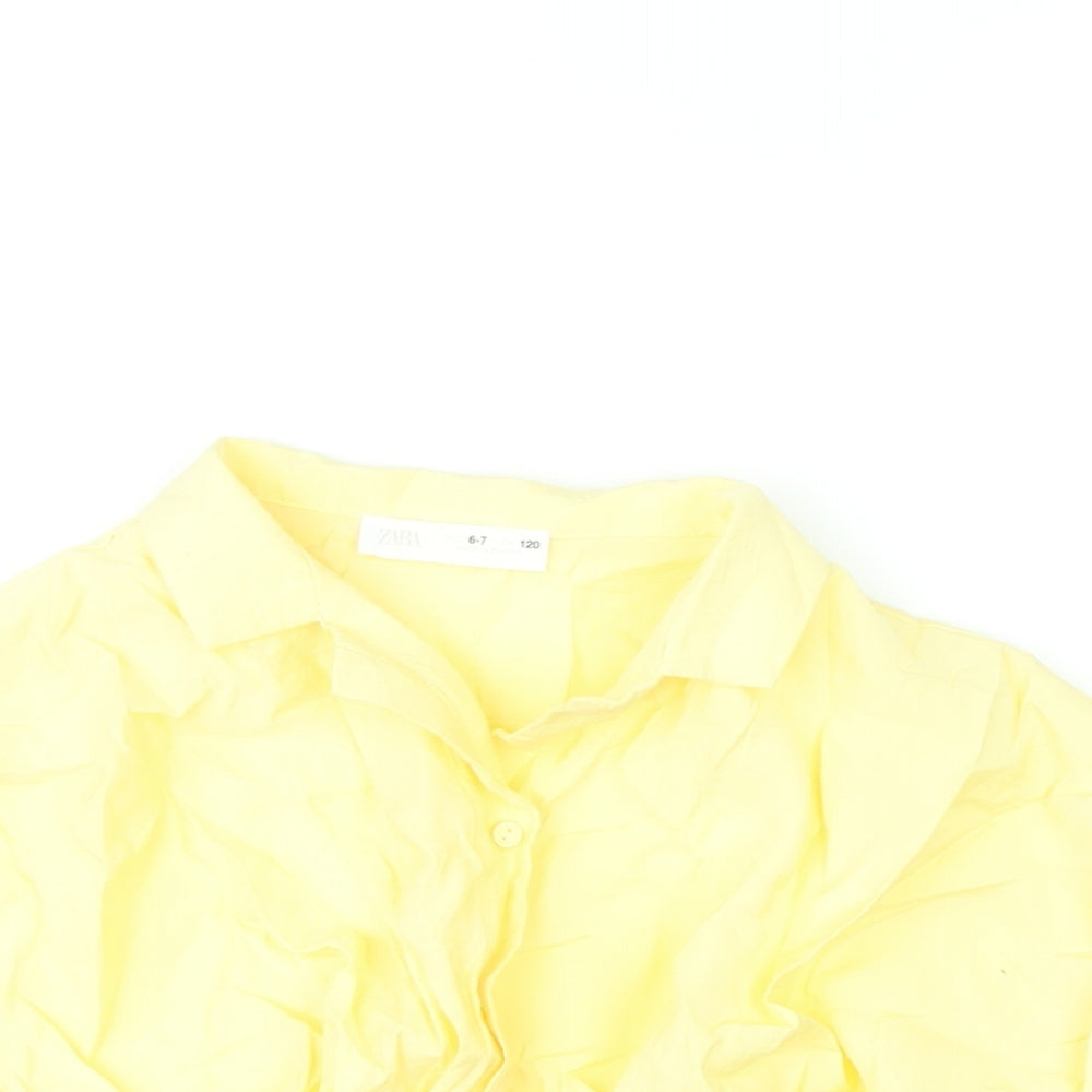 Zara Girls Yellow Modal Cropped Button-Up Size 6-7 Years Collared Button