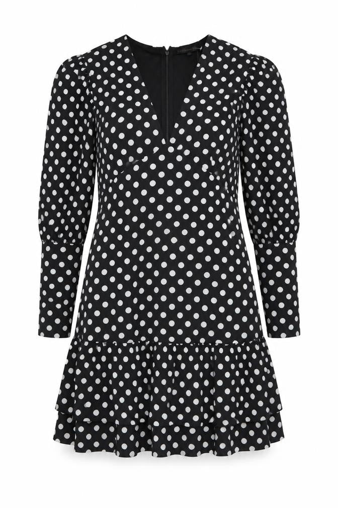 Love & Other Things Womens Black Polka Dot Polyester A-Line Size 12 V-Neck Zip