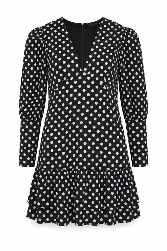 Love & Other Things Womens Black Polka Dot Polyester A-Line Size 12 V-Neck Zip