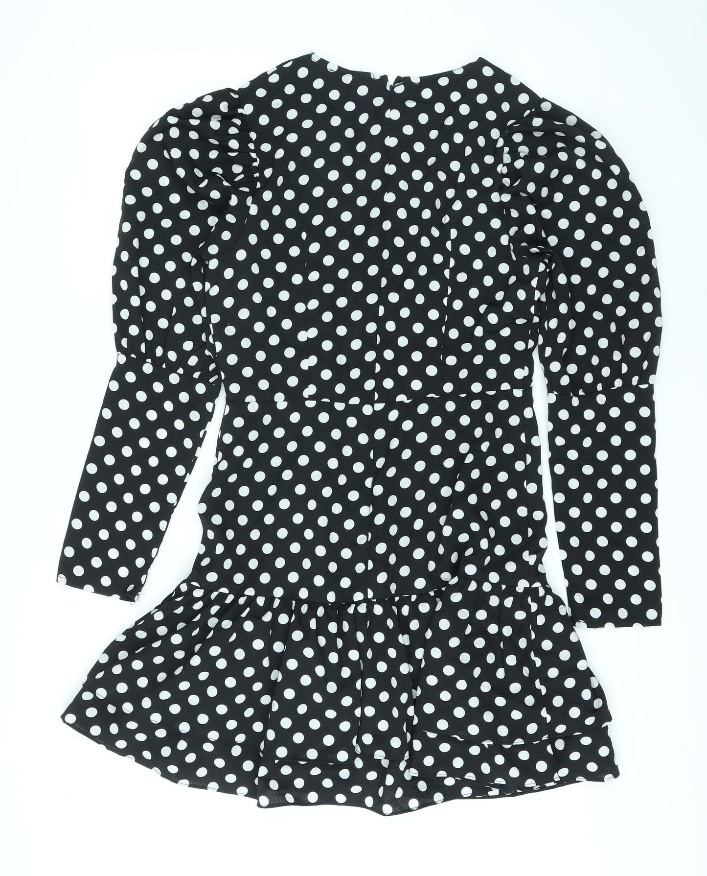 Love & Other Things Womens Black Polka Dot Polyester A-Line Size 12 V-Neck Zip