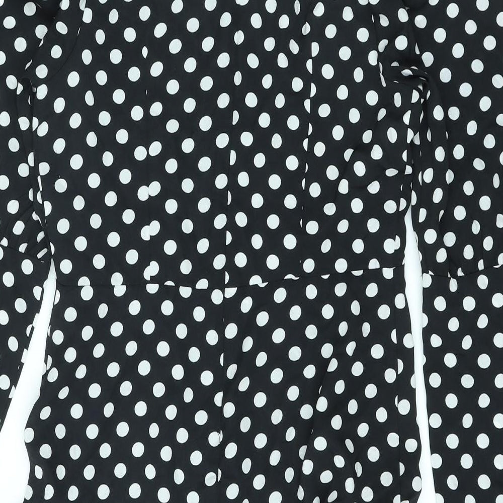 Love & Other Things Womens Black Polka Dot Polyester A-Line Size 12 V-Neck Zip