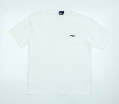 Umbro Mens White Polyester Basic T-Shirt Size L V-Neck Pullover - Logo