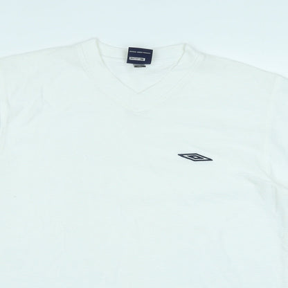 Umbro Mens White Polyester Basic T-Shirt Size L V-Neck Pullover - Logo