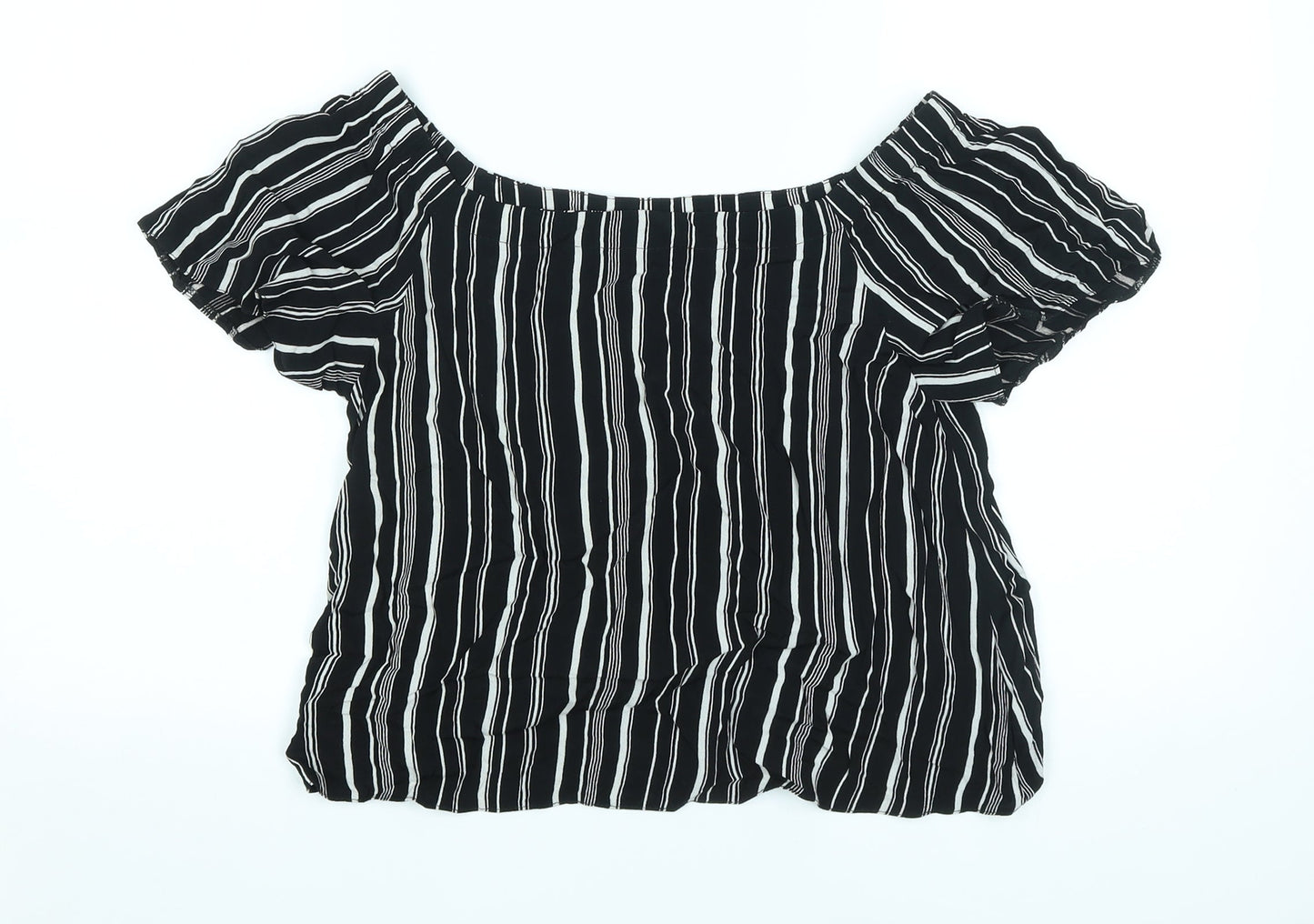New Look Womens Black Striped Viscose Basic Blouse Size 8 Off the Shoulder