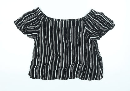 New Look Womens Black Striped Viscose Basic Blouse Size 8 Off the Shoulder