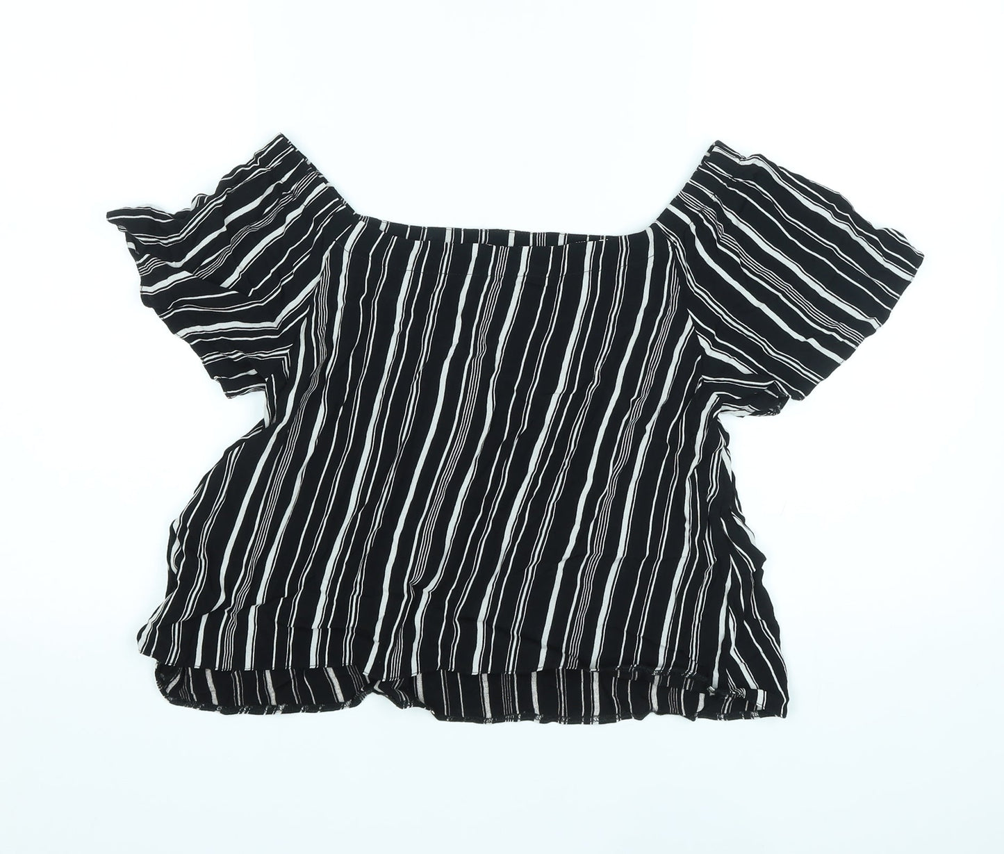 New Look Womens Black Striped Viscose Basic Blouse Size 8 Off the Shoulder