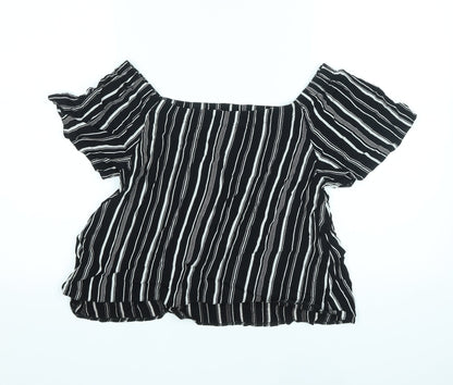 New Look Womens Black Striped Viscose Basic Blouse Size 8 Off the Shoulder