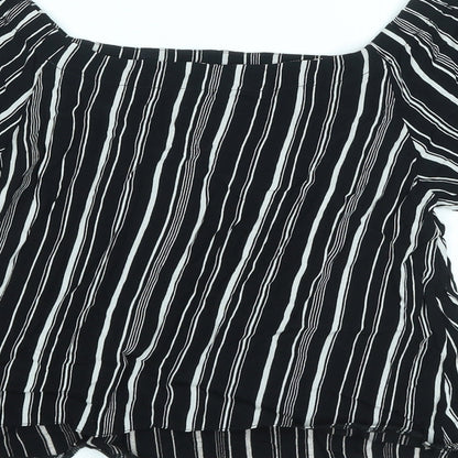 New Look Womens Black Striped Viscose Basic Blouse Size 8 Off the Shoulder