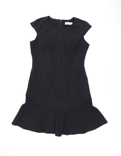 CLASS Womens Black Polyester Skater Dress Size 12 Round Neck Zip