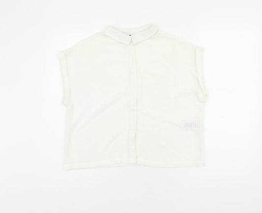 Womens UK Size 10 New Look White Basic Button-Up
