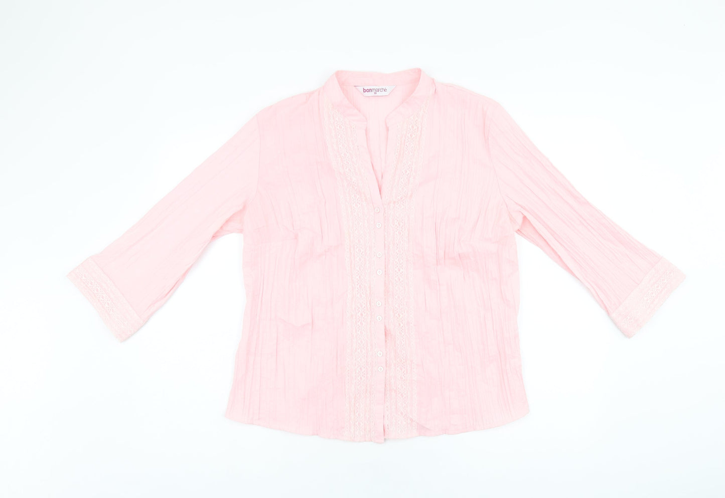 Bonmarché Womens Pink Polyester Basic Button-Up Size 18 V-Neck