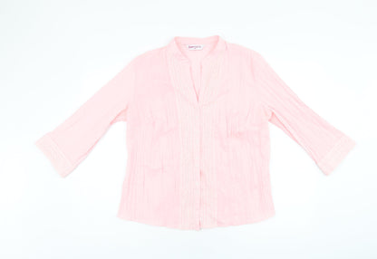 Bonmarché Womens Pink Polyester Basic Button-Up Size 18 V-Neck