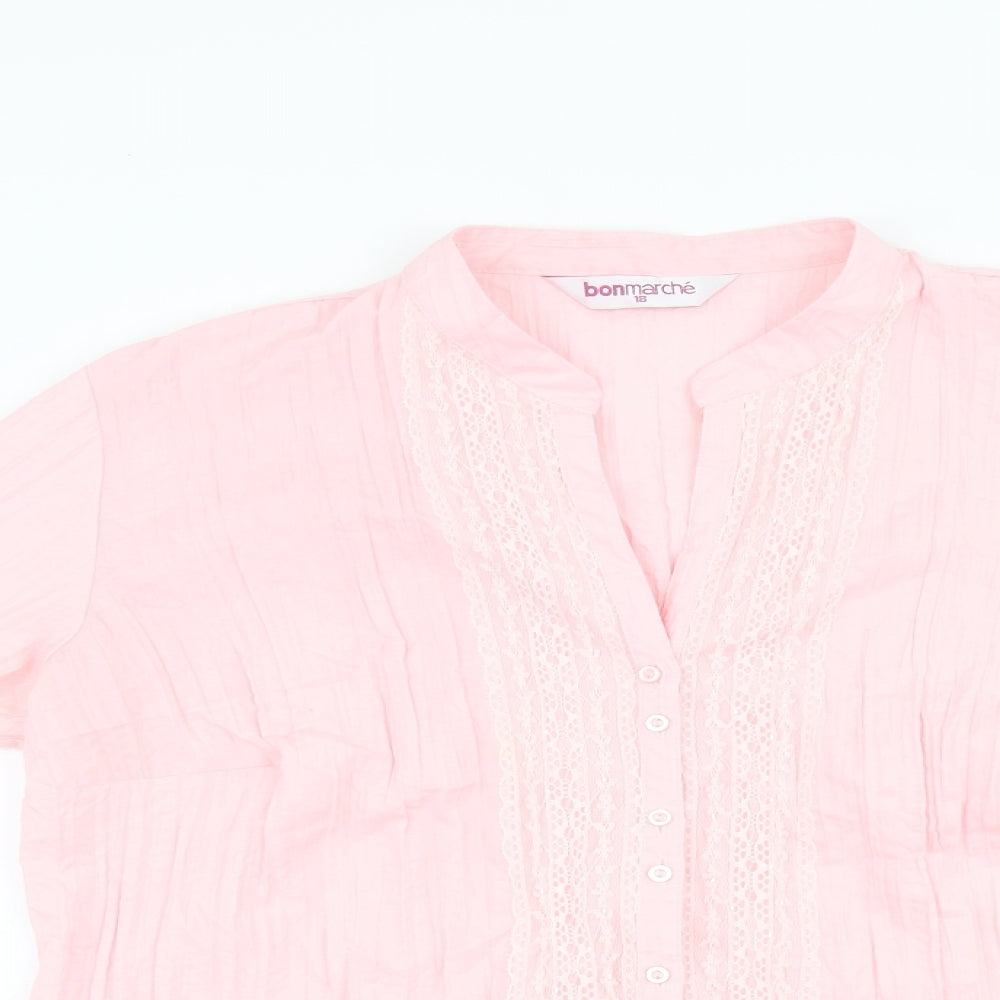 Bonmarché Womens Pink Polyester Basic Button-Up Size 18 V-Neck