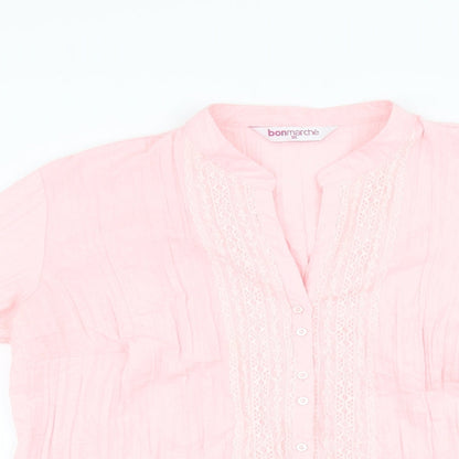 Bonmarché Womens Pink Polyester Basic Button-Up Size 18 V-Neck