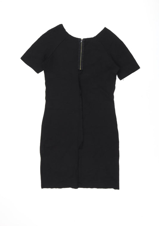 Zara Womens Black Polyester Bodycon Size M Boat Neck Zip