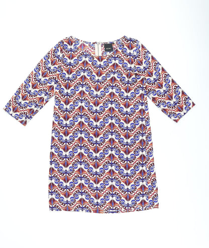 ICHI Womens Multicoloured Geometric Polyester Shift Size S Boat Neck Zip