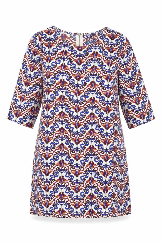 ICHI Womens Multicoloured Geometric Polyester Shift Size S Boat Neck Zip