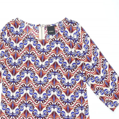 ICHI Womens Multicoloured Geometric Polyester Shift Size S Boat Neck Zip