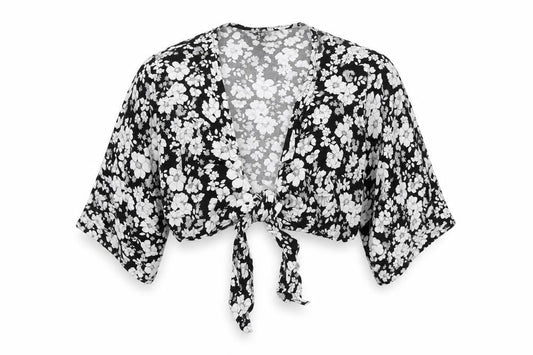 Womens UK Size 6 New Look Black Wrap Blouse