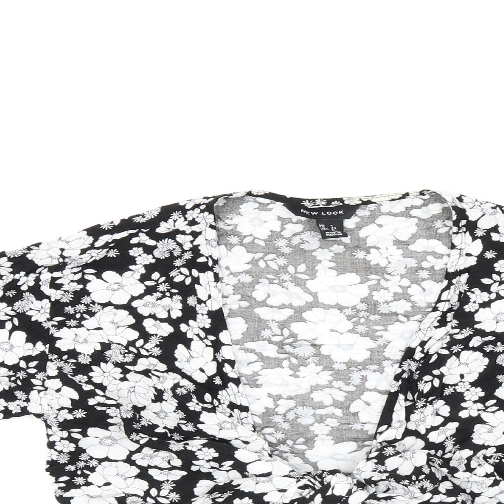 Womens UK Size 6 New Look Black Wrap Blouse