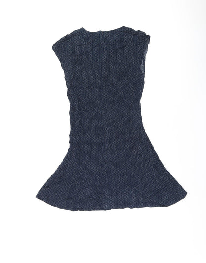 Cooperative Womens Blue Geometric Viscose Mini Size XS Round Neck Zip