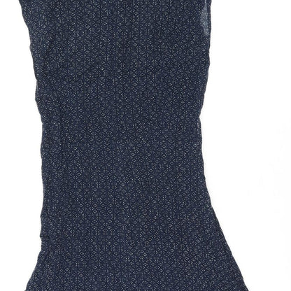 Cooperative Womens Blue Geometric Viscose Mini Size XS Round Neck Zip
