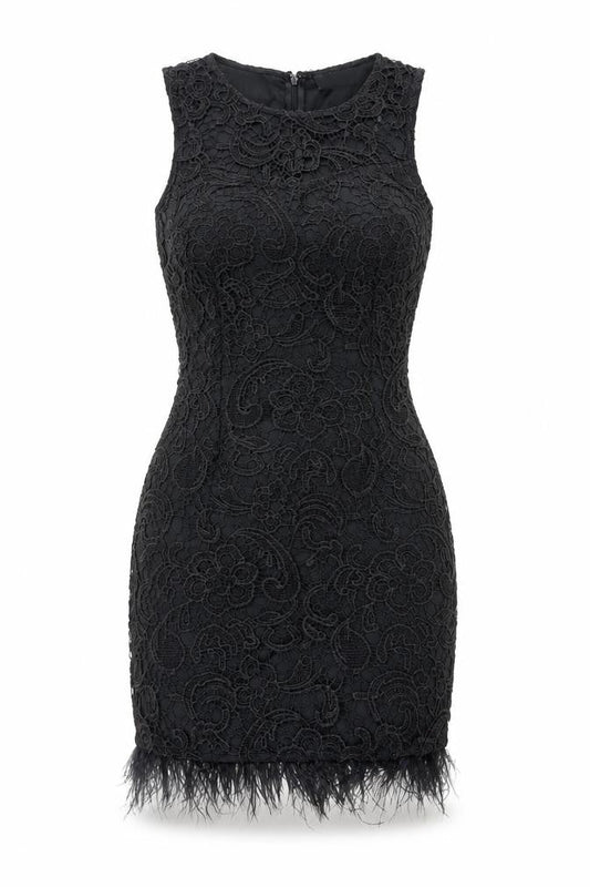AX Paris Womens Black Floral Polyester Bodycon Size 10 Round Neck Zip - Feather Hem