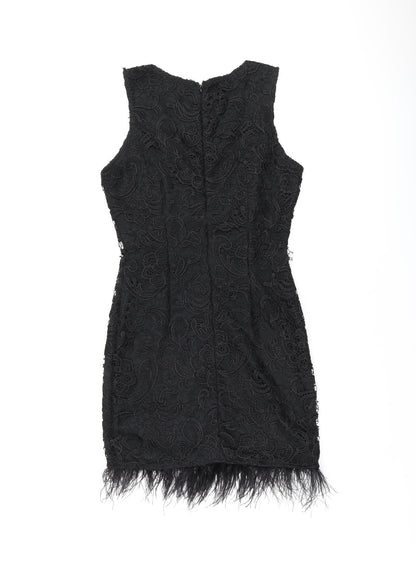 AX Paris Womens Black Floral Polyester Bodycon Size 10 Round Neck Zip - Feather Hem