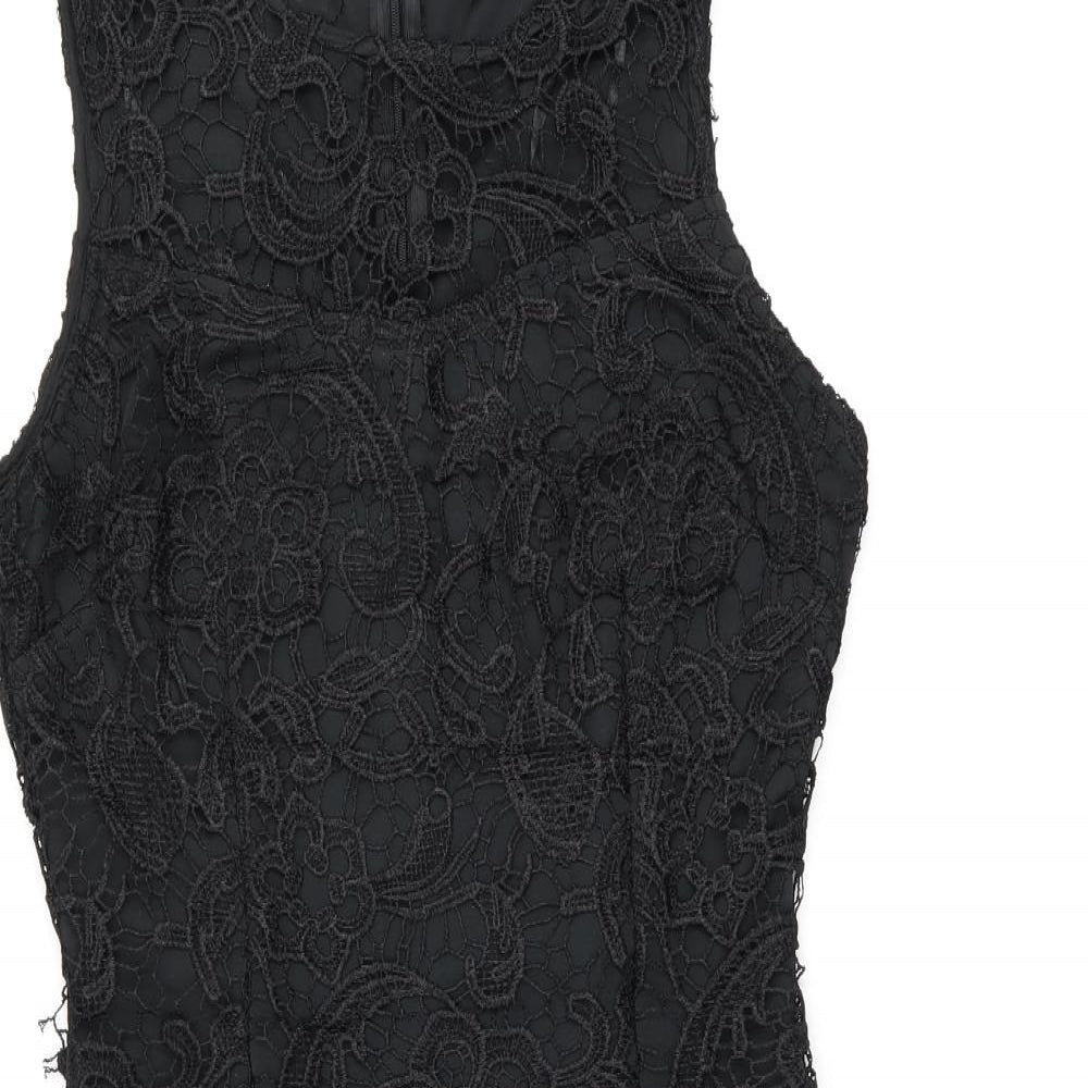 AX Paris Womens Black Floral Polyester Bodycon Size 10 Round Neck Zip - Feather Hem