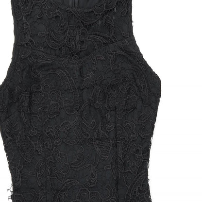 AX Paris Womens Black Floral Polyester Bodycon Size 10 Round Neck Zip - Feather Hem