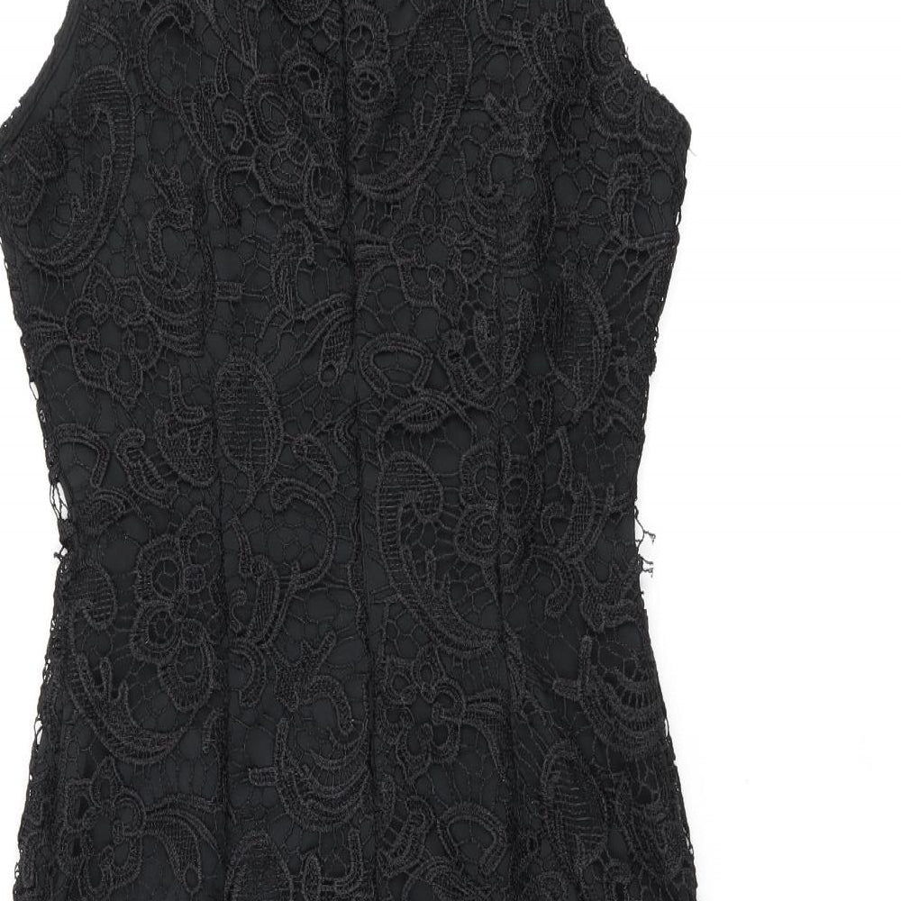 AX Paris Womens Black Floral Polyester Bodycon Size 10 Round Neck Zip - Feather Hem