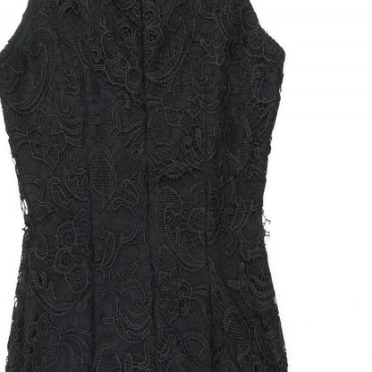 AX Paris Womens Black Floral Polyester Bodycon Size 10 Round Neck Zip - Feather Hem