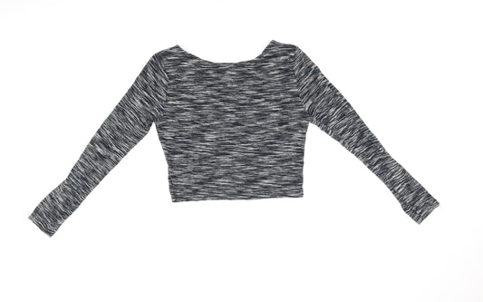 H&M Womens Black Geometric Viscose Cropped T-Shirt Size S Scoop Neck