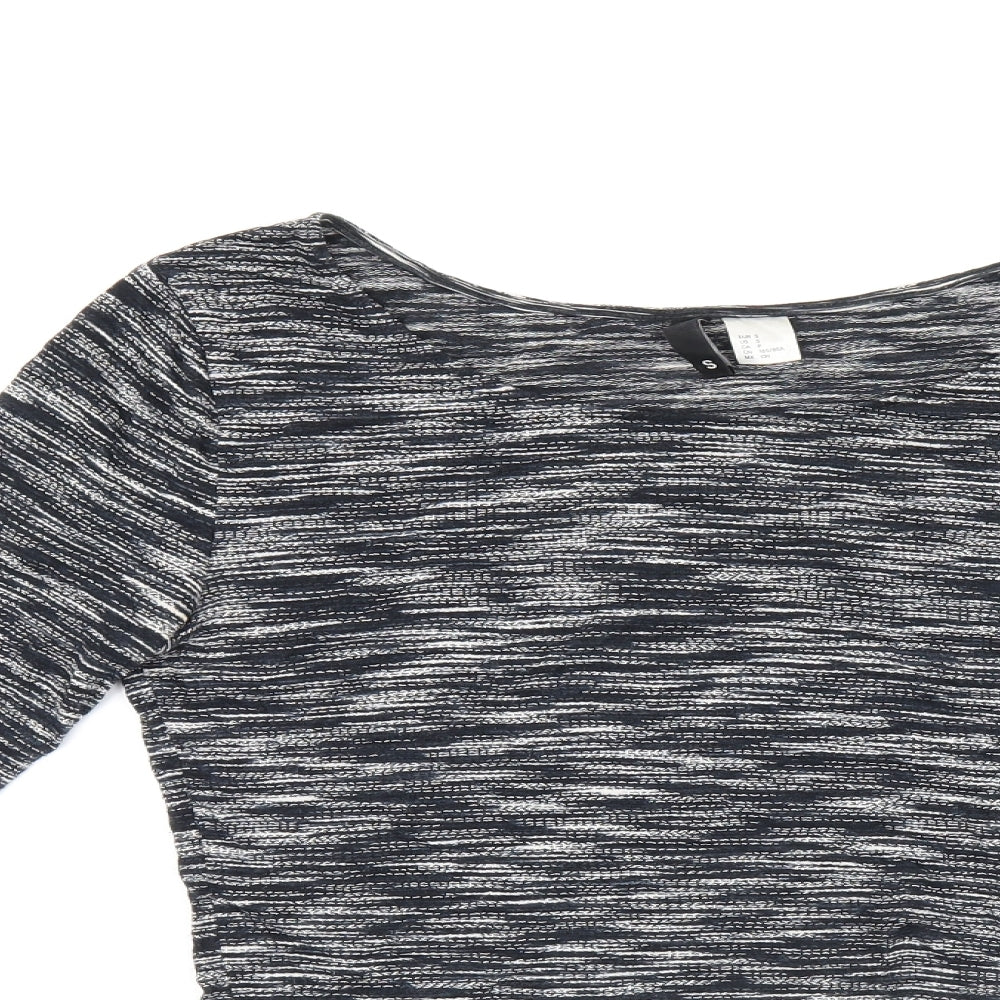 H&M Womens Black Geometric Viscose Cropped T-Shirt Size S Scoop Neck