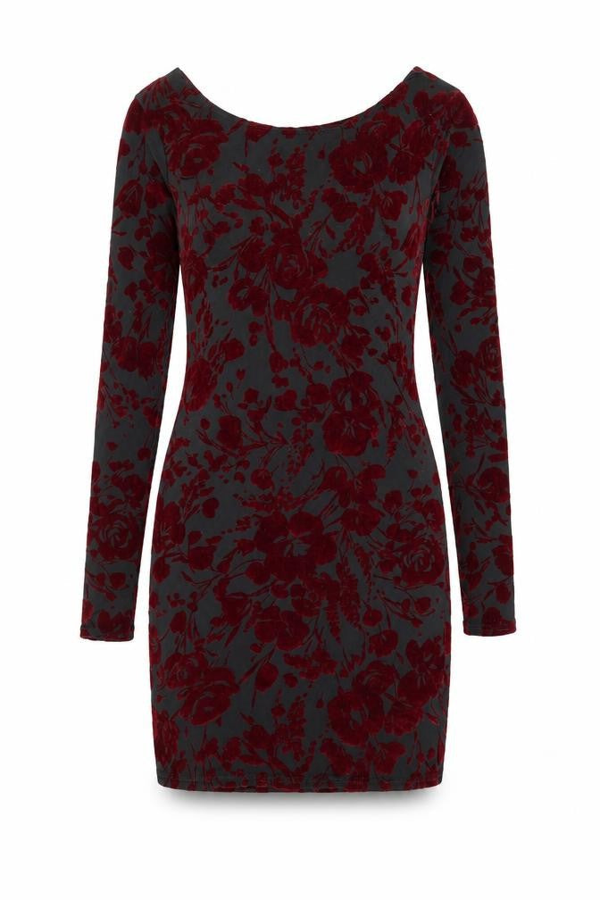 Boohoo Womens Black Floral Polyester Bodycon Size 8 Boat Neck Pullover - Cut Out Back