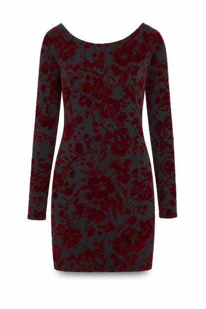 Boohoo Womens Black Floral Polyester Bodycon Size 8 Boat Neck Pullover - Cut Out Back