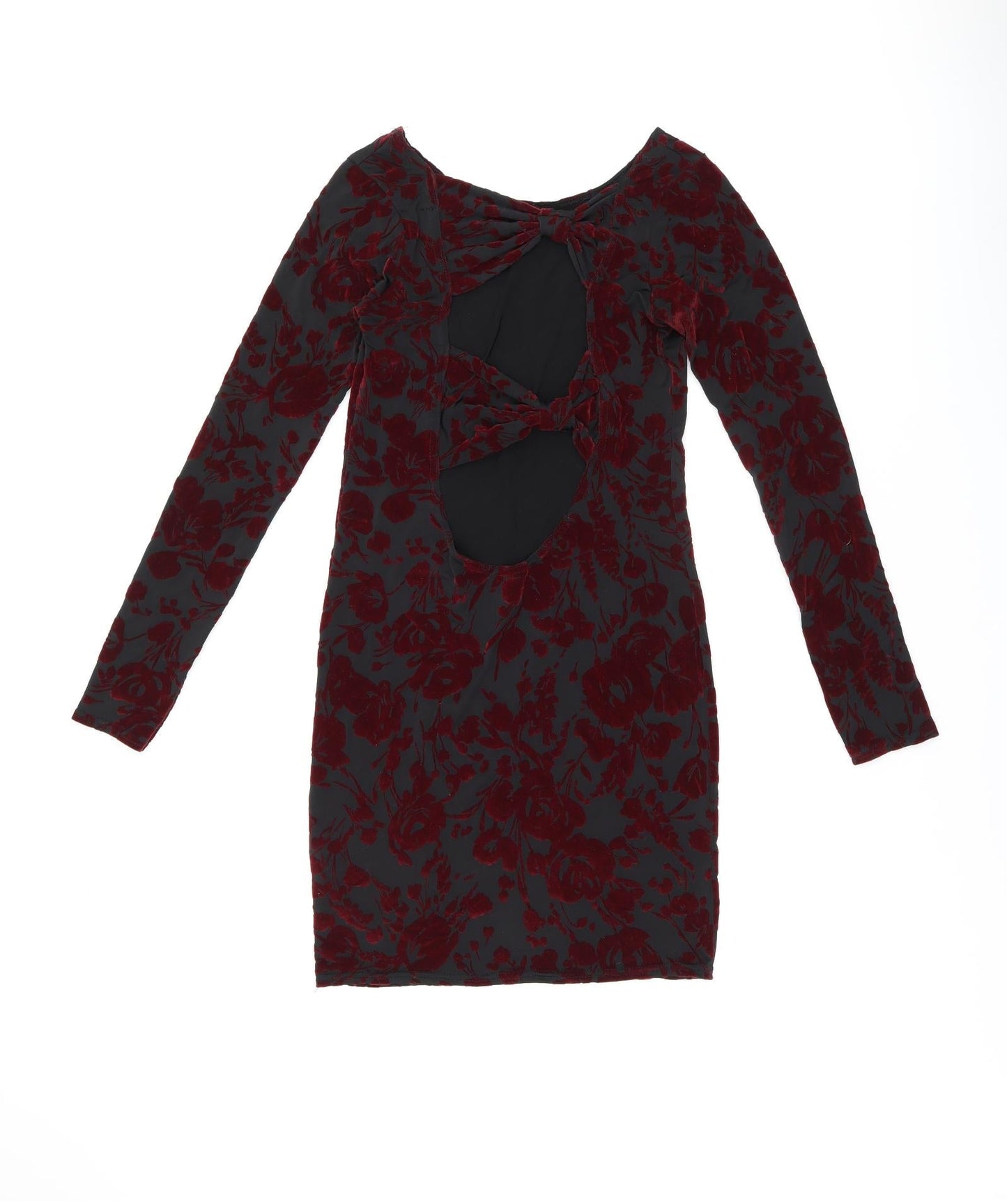 Boohoo Womens Black Floral Polyester Bodycon Size 8 Boat Neck Pullover - Cut Out Back