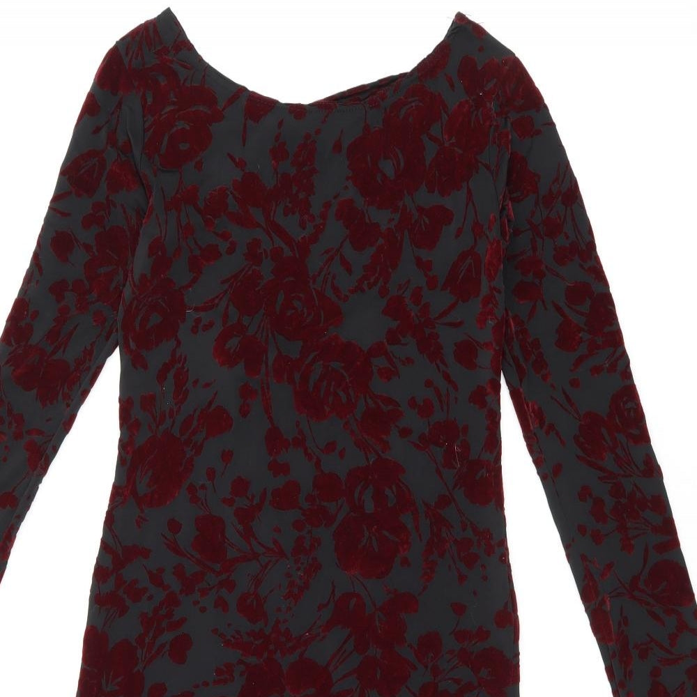 Boohoo Womens Black Floral Polyester Bodycon Size 8 Boat Neck Pullover - Cut Out Back