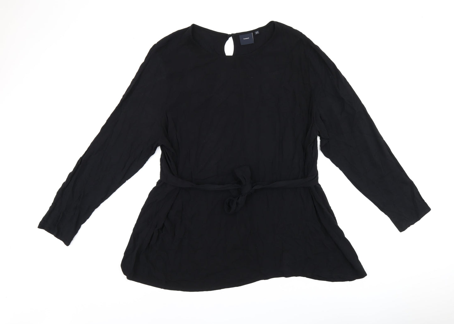I.scenery Womens Black Viscose Basic T-Shirt Size 26 Boat Neck - Belted