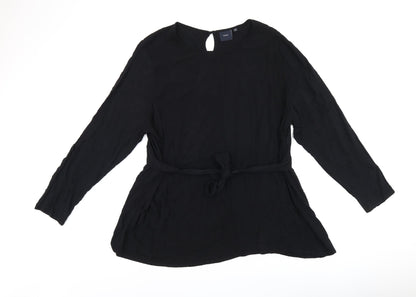 I.scenery Womens Black Viscose Basic T-Shirt Size 26 Boat Neck - Belted